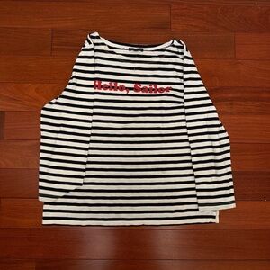 J. Crew Black and White Striped Long-Sleeve Tee with Red "Hello, Sailor"